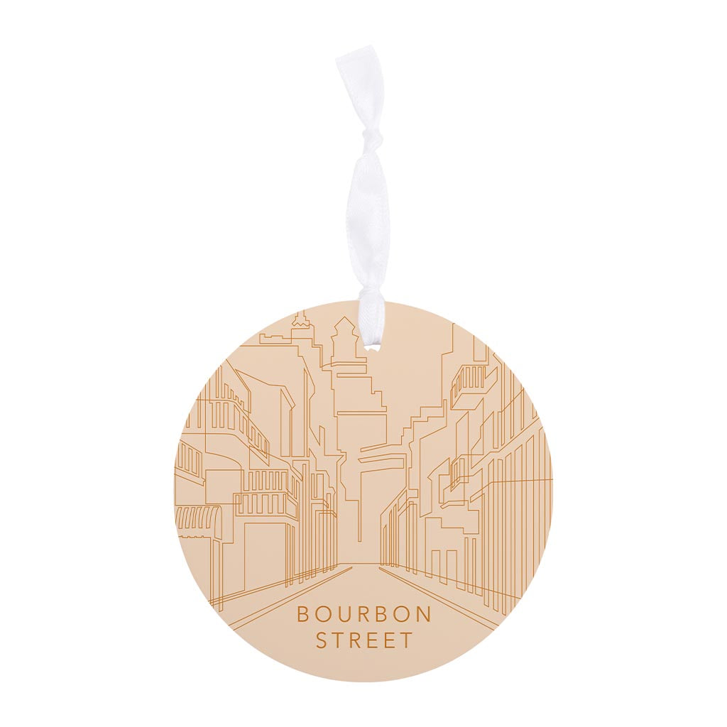 Modern Minimalist Louisiana Bourbon Street Line Drawing| Wood Ornament | Eaches | Min 6