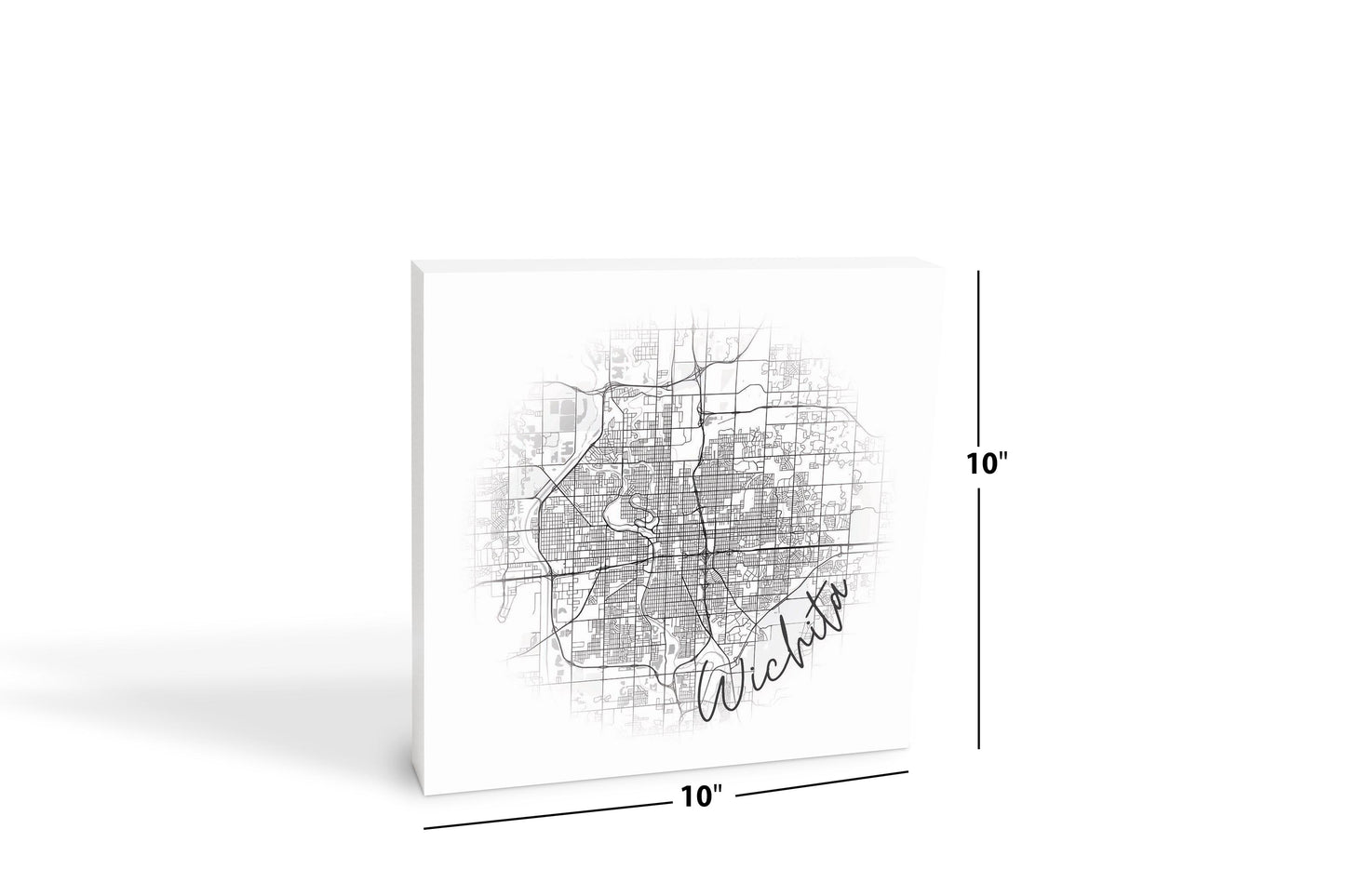 Minimalistic B&W Kansas Wichita Circle Map | Wood Block | Eaches | Min 2