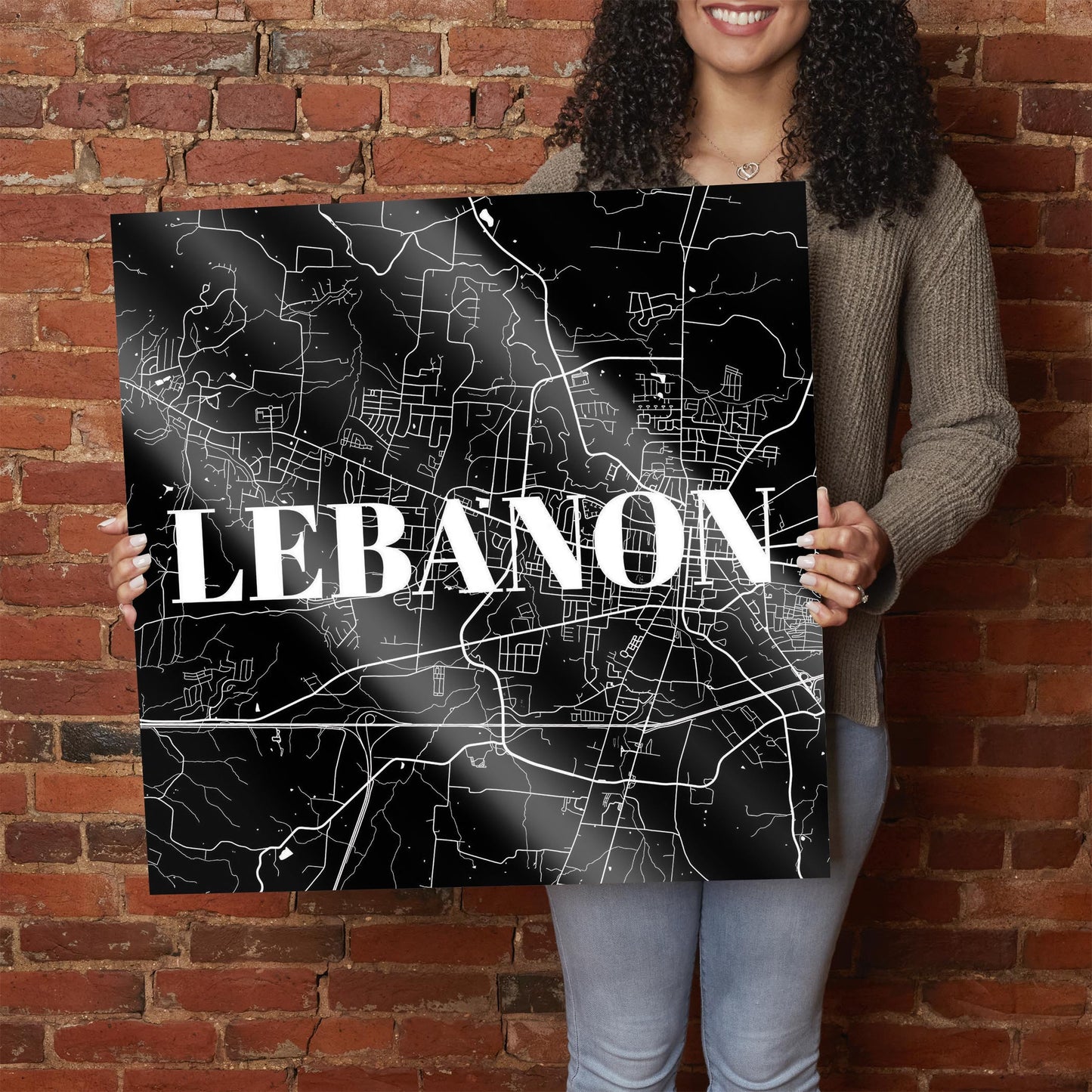 Minimalist B&W Tennessee Lebanon Map | Hi-Def Glass Art | Eaches | Min 1