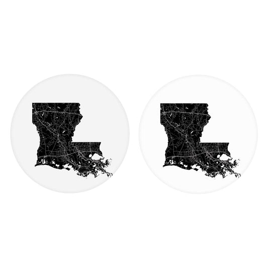 Modern Louisiana State Shape With Map | Absorbent Car Coasters | Set of 2 | Min 4