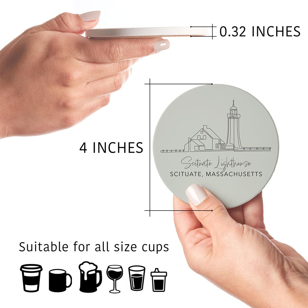 Scituate Lighthouse Muted Coastal | Absorbent Coasters | Set of 4 | Min 2