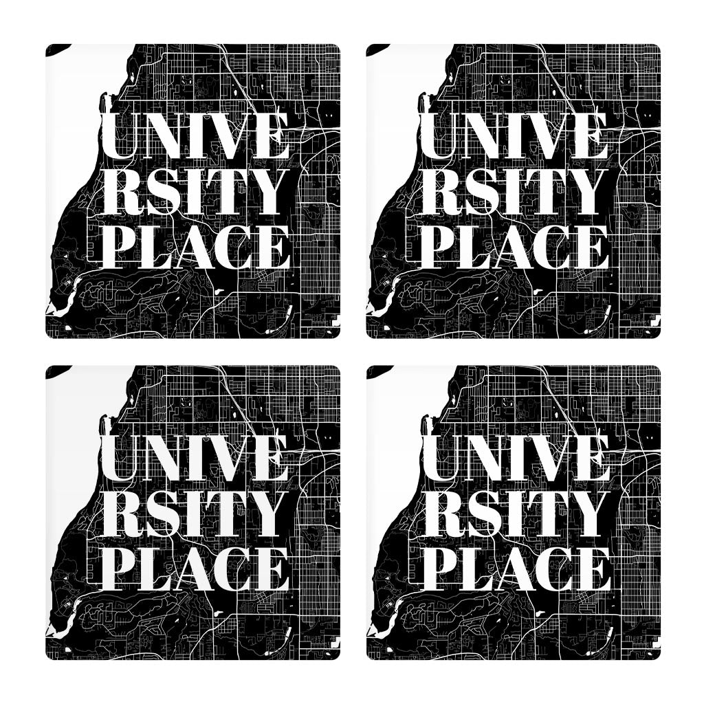 Minimalistic B&W Washington University Place Map | Absorbent Coasters | Set of 4 | Min 2
