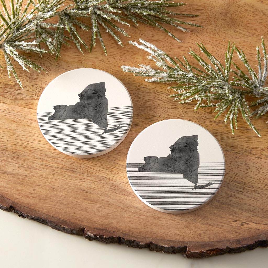 Minimalistic B&W New York Shape Straight Lines | Absorbent Car Coasters | Set of 2 | Min 4