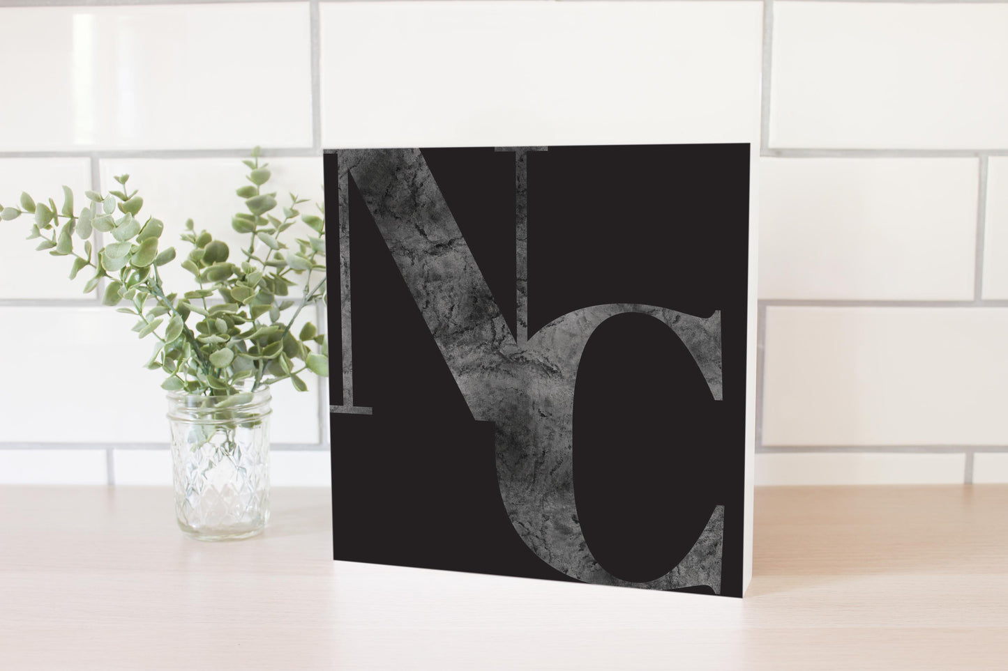 Minimalistic B&W North Carolina Black Initials | Wood Block | Eaches | Min 2