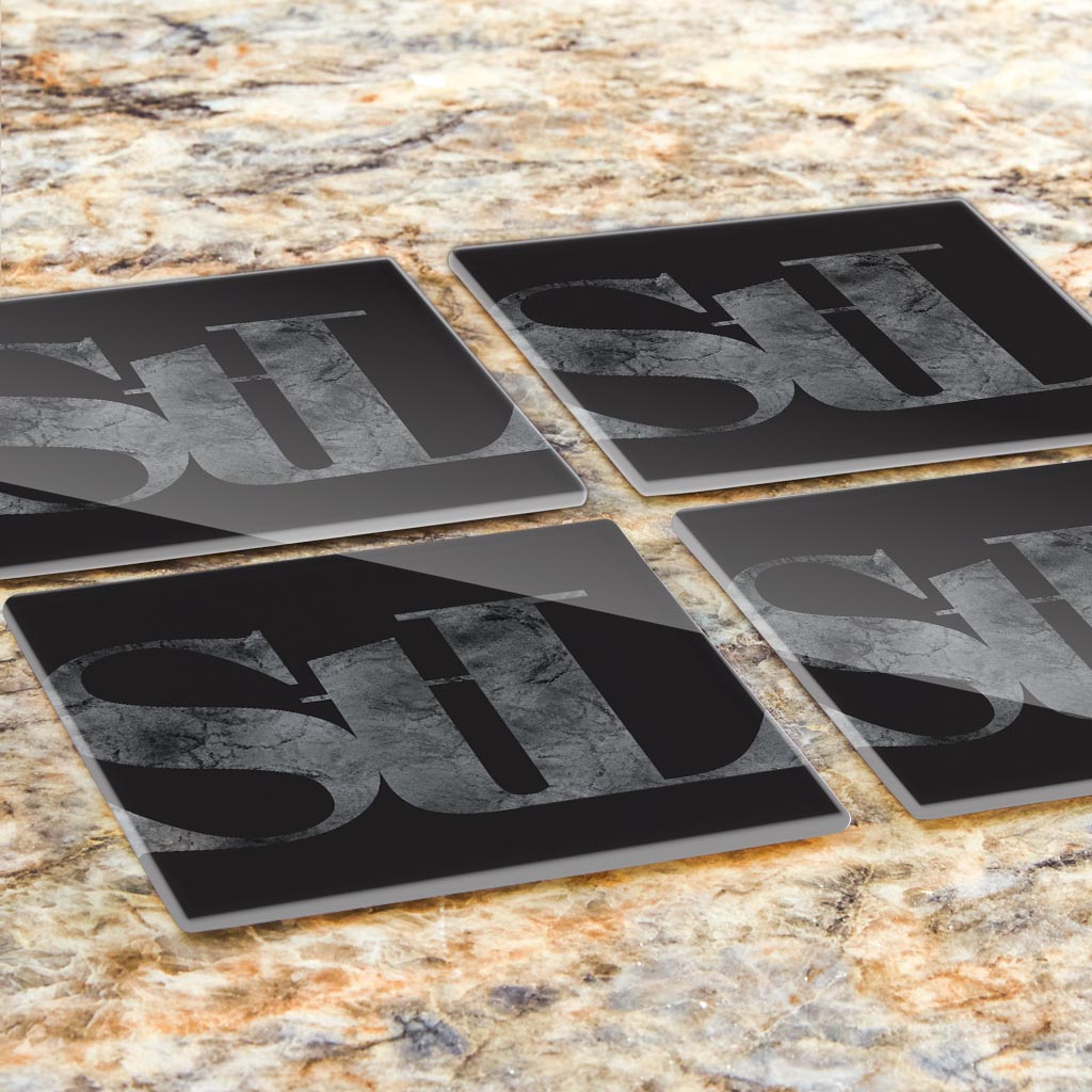Minimalist B&W Missouri St Louis Black Initials | Hi-Def Glass Coasters | Set of 4 | Min 2