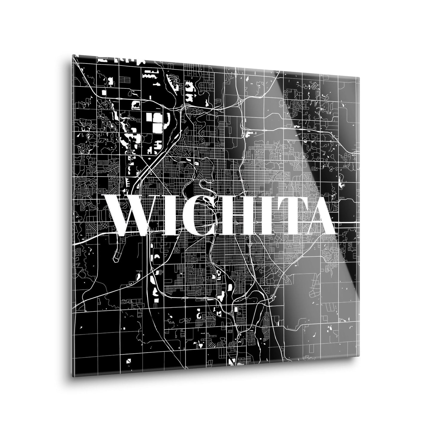 Minimalist B&W Kansas Wichita Map | Hi-Def Glass Art | Eaches | Min 1
