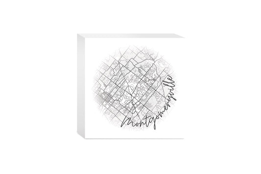 Minimalistic B&W Pennsylvania Montgomeryville Circle Map | Wood Block | Eaches | Min 4