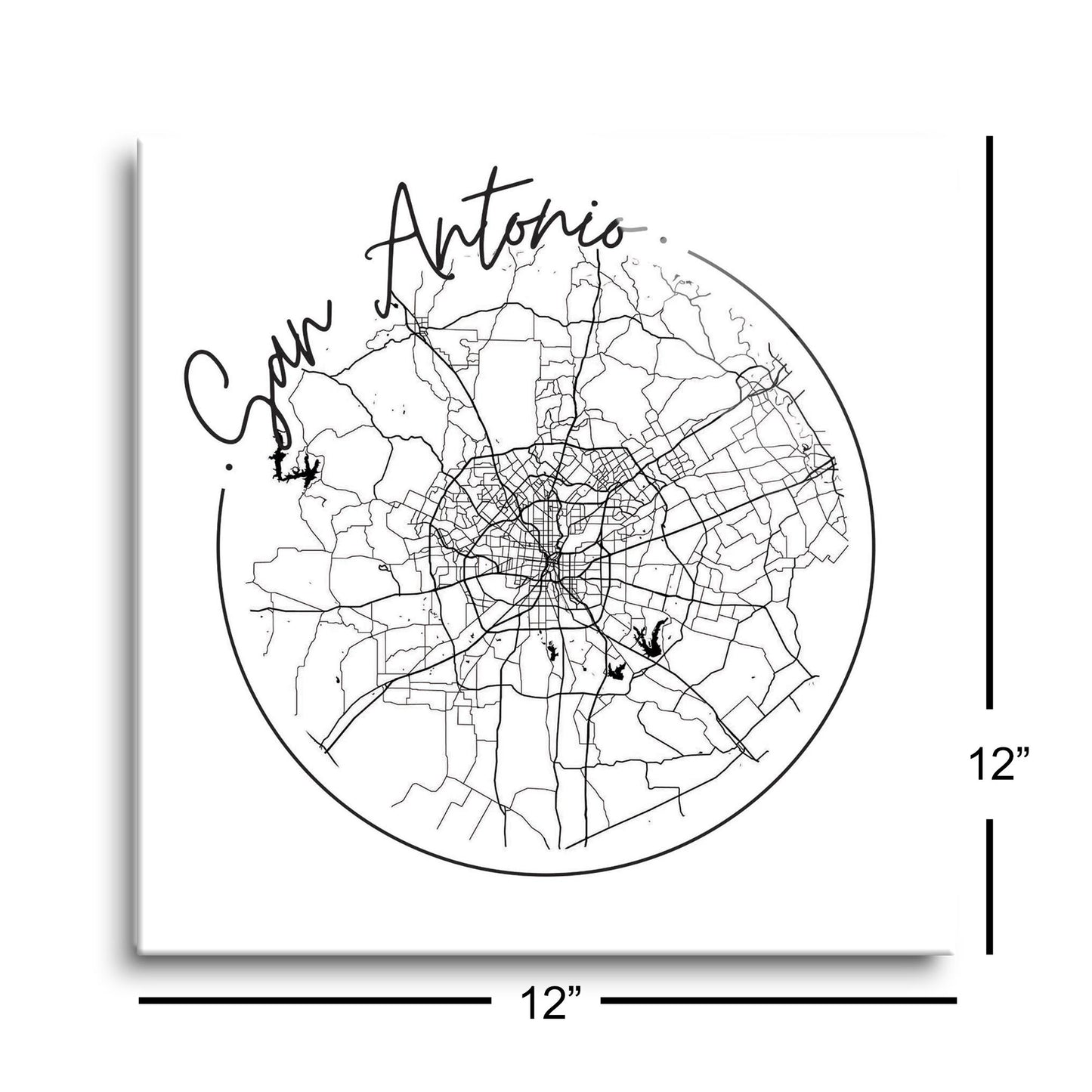 Modern San Antonio Round Map | Hi-Def Glass Art | Eaches | Min 1