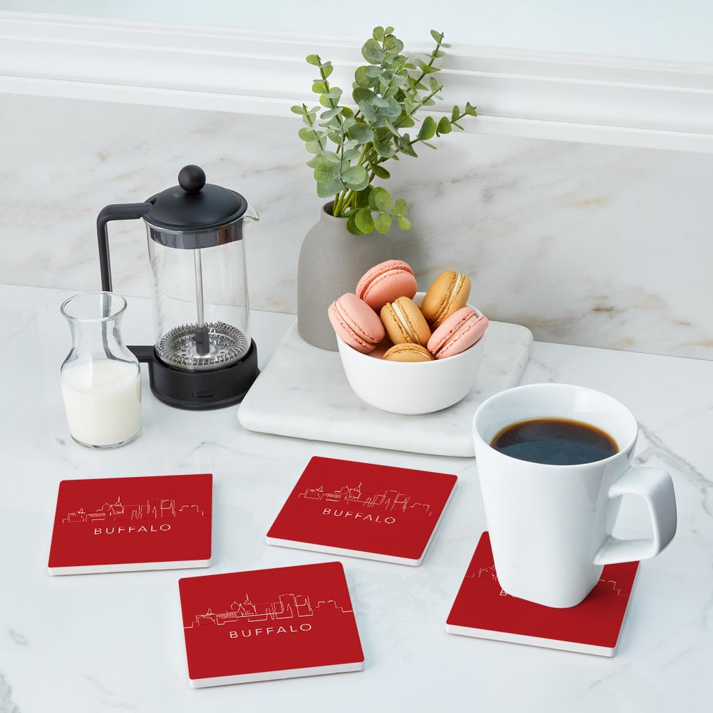 Red White And Blue New York Buffalo Skyline | Absorbent Coasters | Set of 4 | Min 2