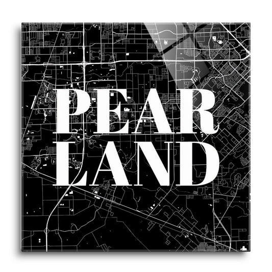 Minimalistic B&W Texas Pearland City Map | Hi-Def Glass Art | Eaches | Min 1