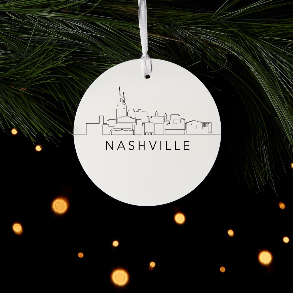 Minimalist B&W Tennessee Nashville Skyline| Wood Ornament | Eaches | Min 6