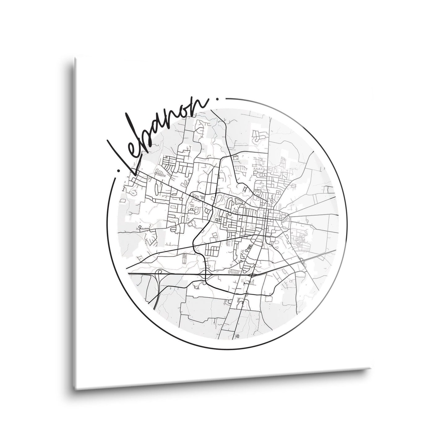Minimalist B&W Tennessee Lebanon Circle Map | Hi-Def Glass Art | Eaches | Min 2