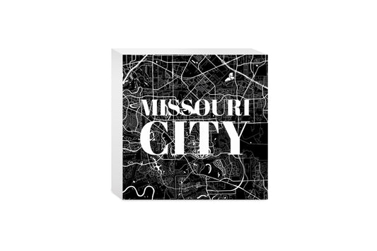 Minimalistic B&W Texas Missouri City Map| Wood Block | Eaches | Min 4