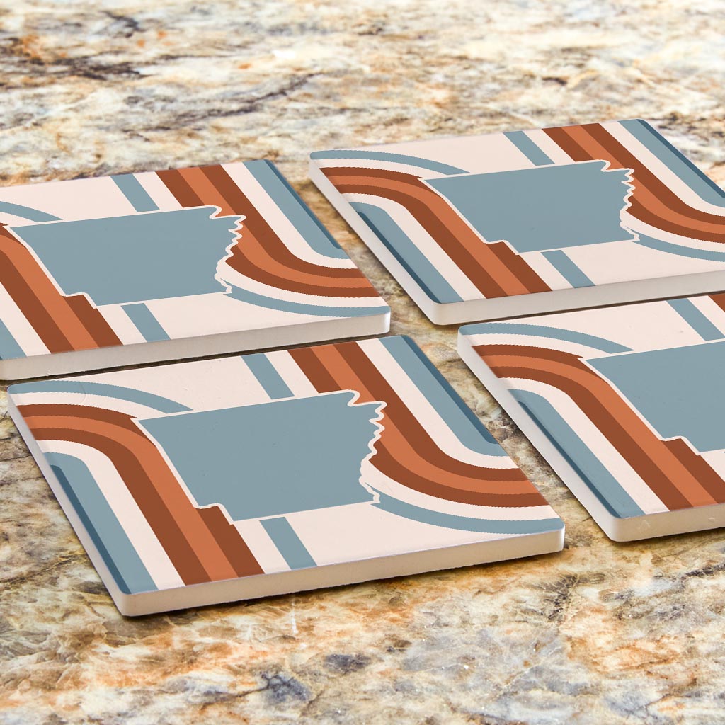 Modern Minimalist Arkansas Retro State Shape | Absorbent Coasters | Set of 4 | Min 2