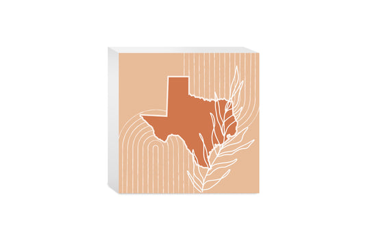 Modern Minimalist Texas State Shape With Leaf | Wood Block | Eaches | Min 4