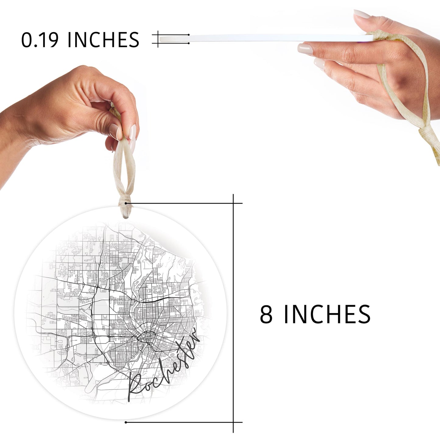 Minimalistic B&W New York Rochester Faded Circle Map | Wood Ornament | Eaches | Min 1