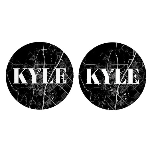 Minimalistic B&W Texas Kyle Map | Absorbent Car Coasters | Set of 2 | Min 4