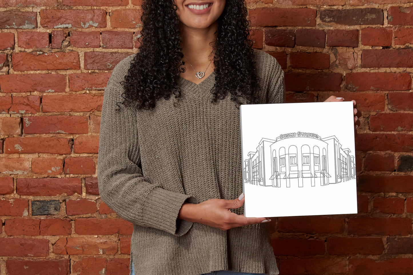Minimalist B&W Missouri Busch Stadium Line Drawing | Wood Block | Eaches | Min 2