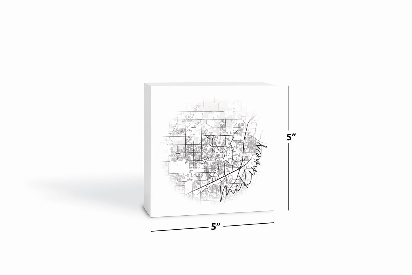Minimalistic B&W Texas Mckinney Circle Map | Wood Block | Eaches | Min 4