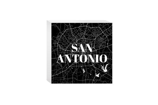 Minimalistic B&W Texas San Antonio Map| Wood Block | Eaches | Min 4