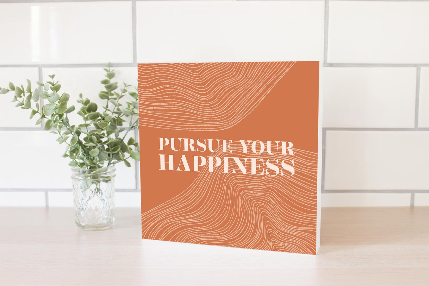 Modern Minimalist Pennsylvania Happiness Quip | Wood Block | Eaches | Min 2