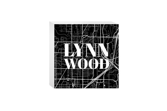 Minimalistic B&W Washington Lynnwood Map | Wood Block | Eaches | Min 4