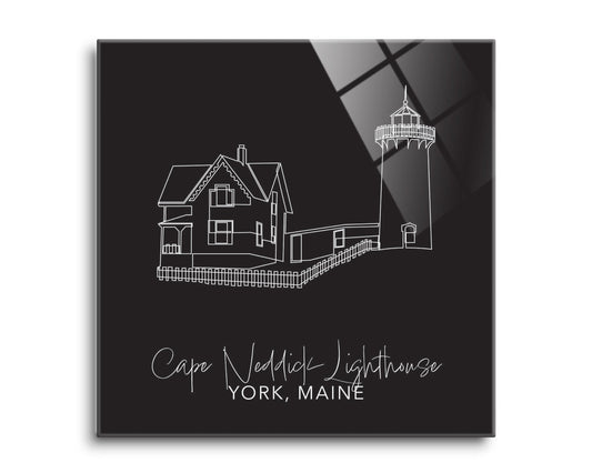 Black Cape Neddick Lighthouse | Hi-Def Glass Art | Eaches | Min 2