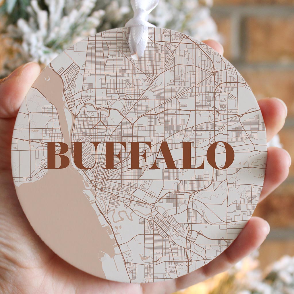 Modern Minimalist New York Buffalo Map| Wood Ornament | Eaches | Min 6