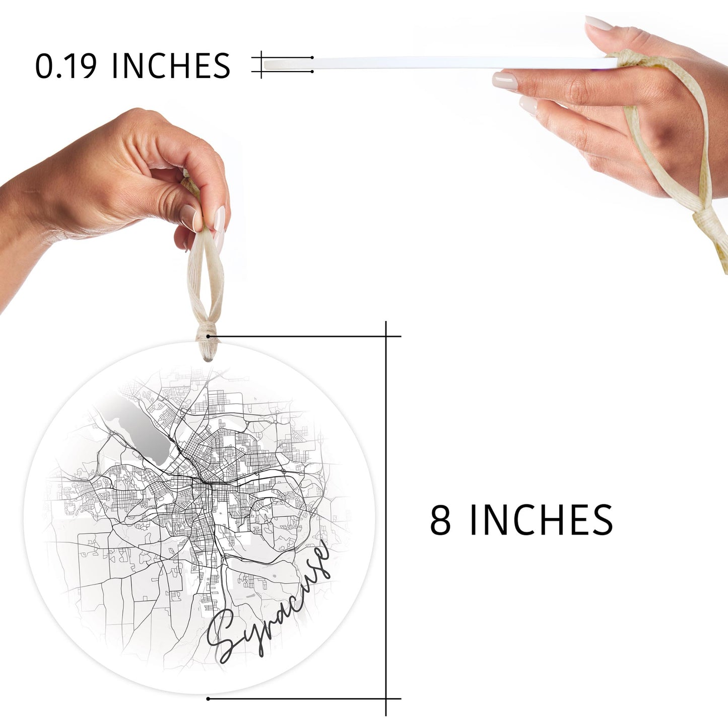 Minimalistic B&W New York Syracuse Faded Circle Map | Wood Ornament | Eaches | Min 1