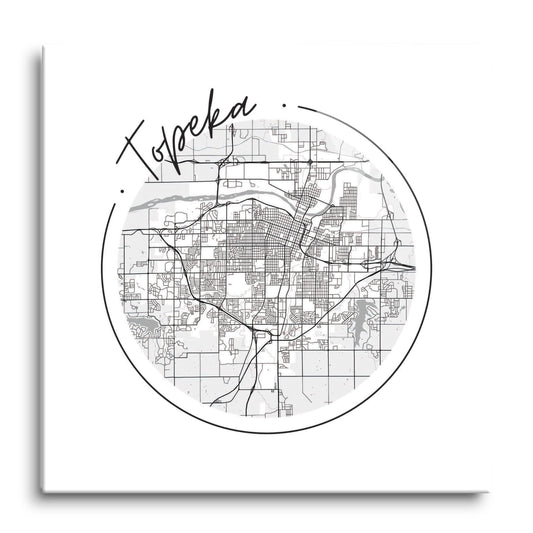 Minimalist B&W Kansas Topeka Circle Map | Hi-Def Glass Art | Eaches | Min 1