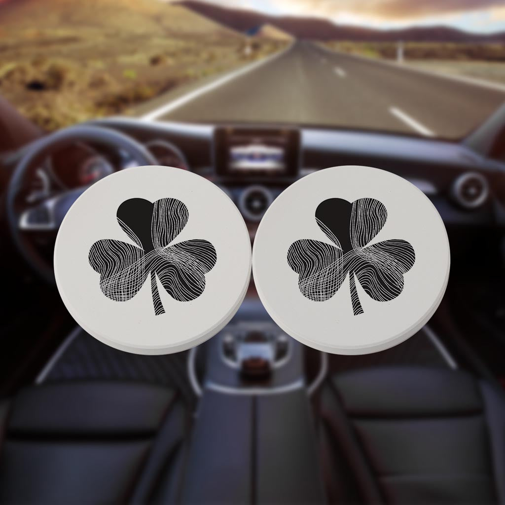 Minimalistic B&W Shamrock Shape Fluid Lines| Absorbent Car Coasters | Set of 2 | Min 4