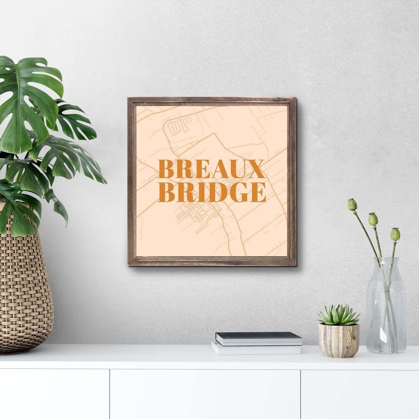 Modern Minimalist Louisiana Breaux Bridge Map | Wood Sign | Eaches | Min 1