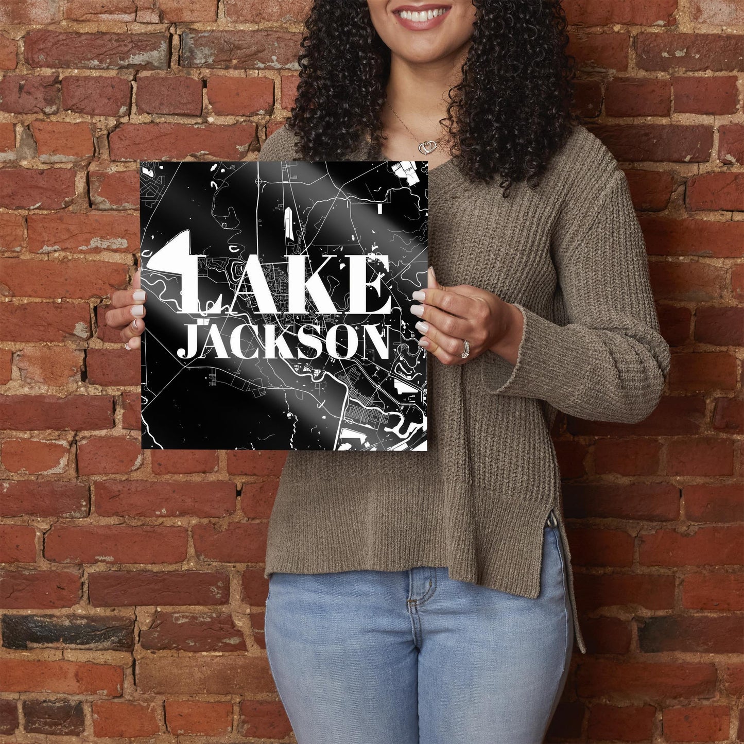 Minimalistic B&W Texas Lake Jackson Map | Hi-Def Glass Art | Eaches | Min 1