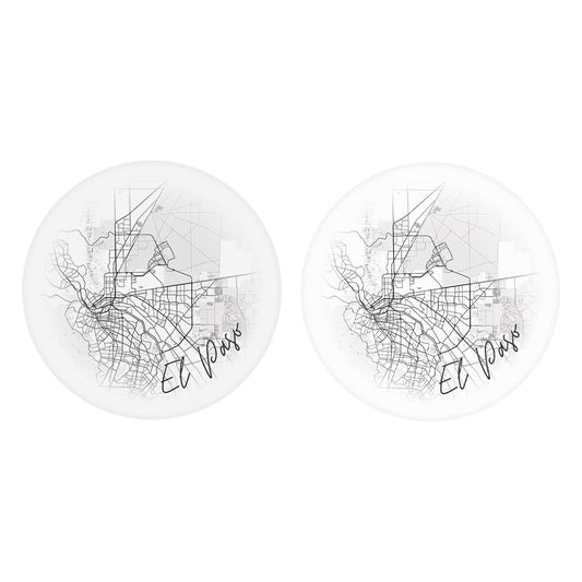 Minimalistic B&W Texas El Paso Circle Map | Absorbent Car Coasters | Set of 2 | Min 4
