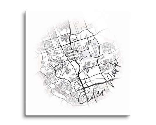 Minimalistic B&W Texas Cedar Park Circle Map | Hi-Def Glass Art | Eaches | Min 2
