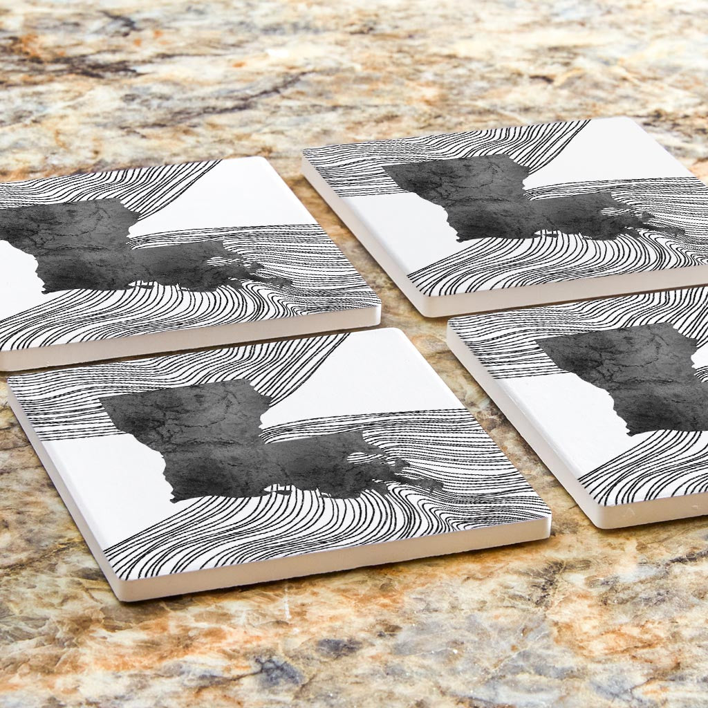 Modern Louisiana State Shape With Fluid Lines | Absorbent Coasters | Set of 4 | Min 2