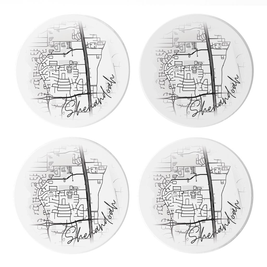 Minimalistic B&W Texas Shenandoah Circle Map | Absorbent Coasters | Set of 4 | Min 2