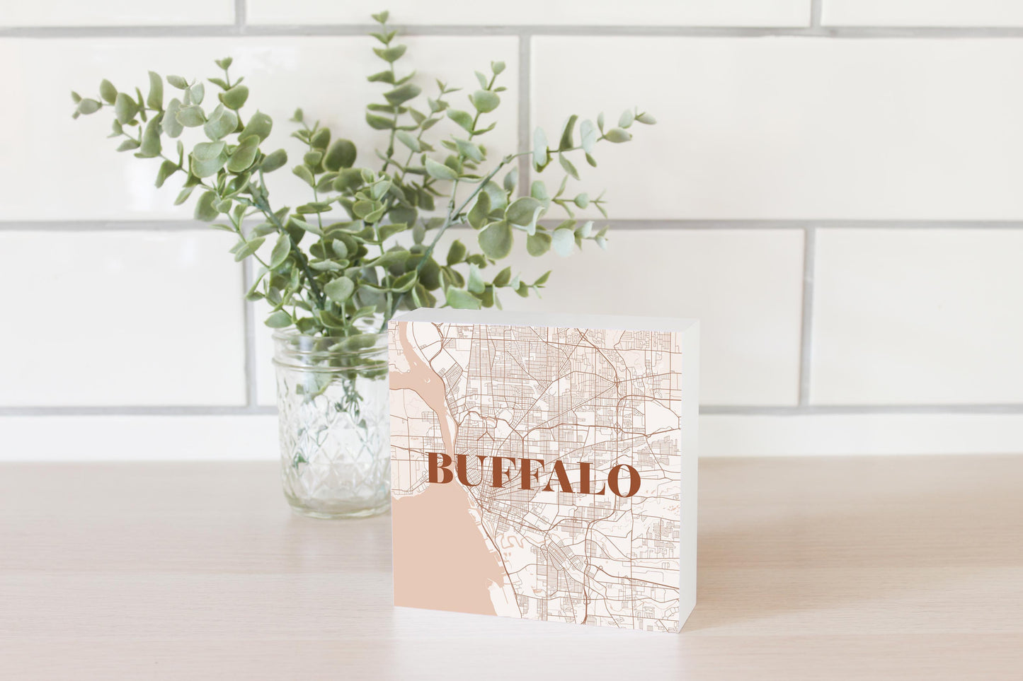 Modern Minimalist New York Buffalo Map | Wood Block | Eaches | Min 4