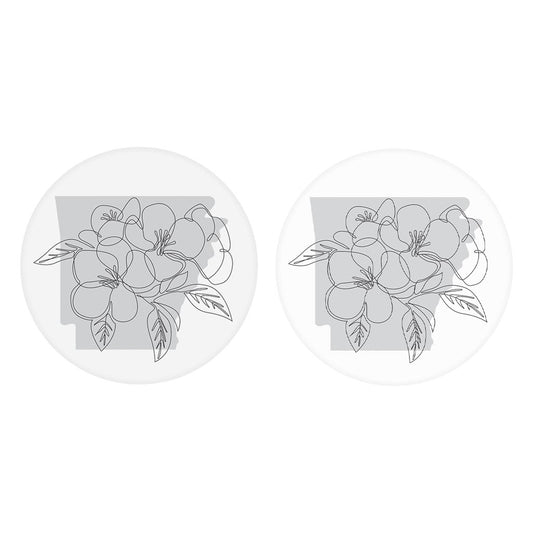 B&W Minimalist Arkansas Single Line Apple Blossoms | Absorbent Car Coasters | Set of 2 | Min 4