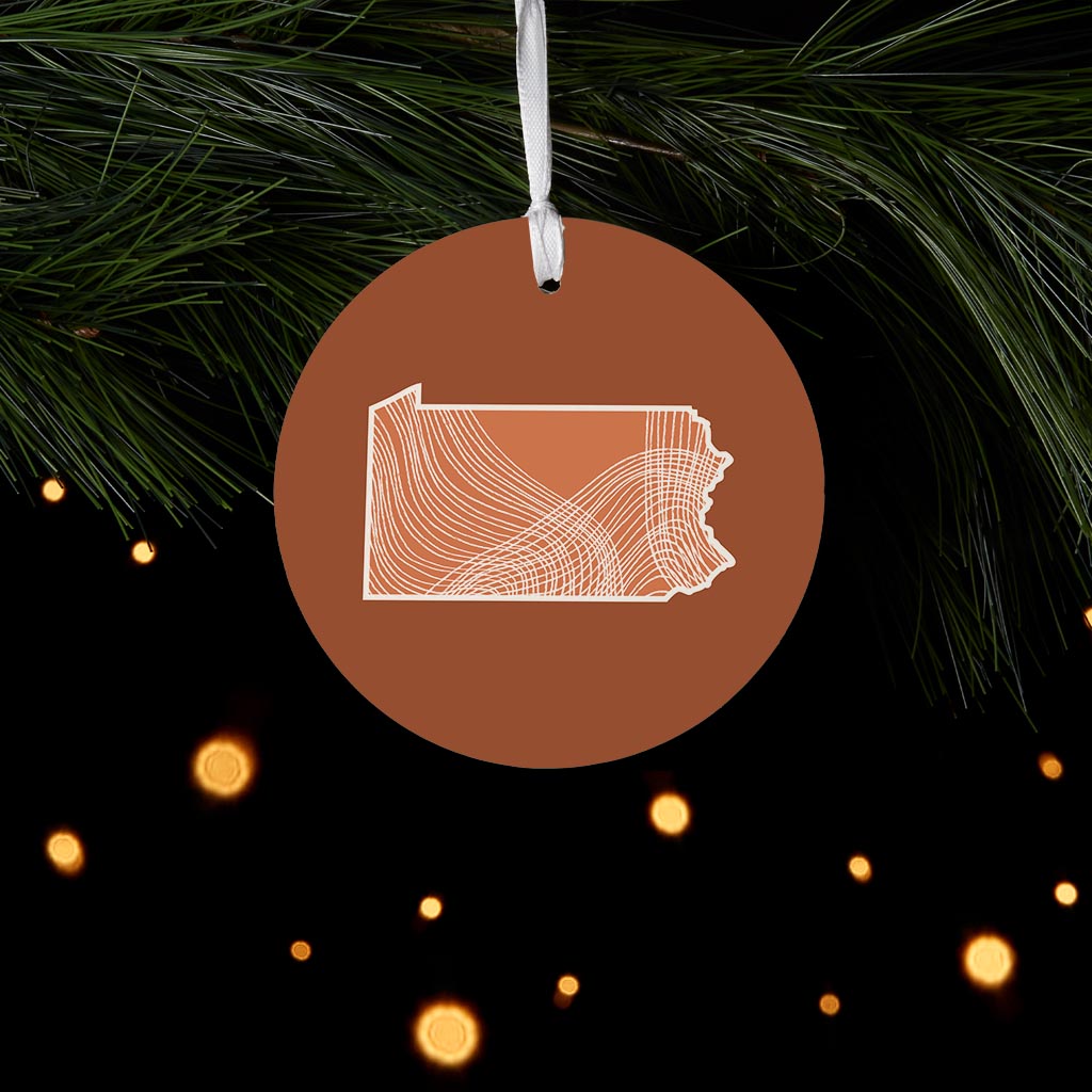Modern Minimalist Pennsylvania State Lines Dark| Wood Ornament | Eaches | Min 6