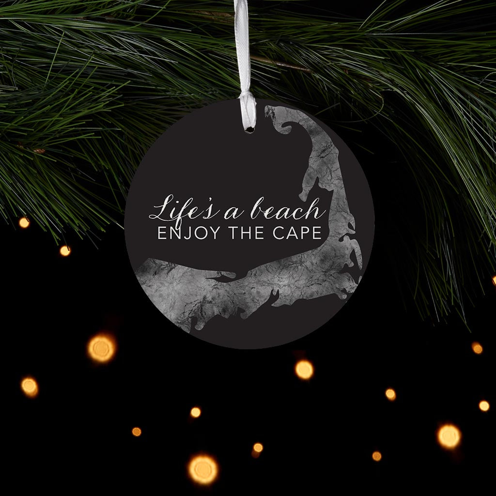 Minimalistic B&W Cape Cod Lifes A Beach | Wood Ornament | Eaches | Min 6