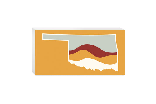 Modern Minimalist Oklahoma Orange Retro State Shape With Hills | Wood Block | Eaches | Min 4