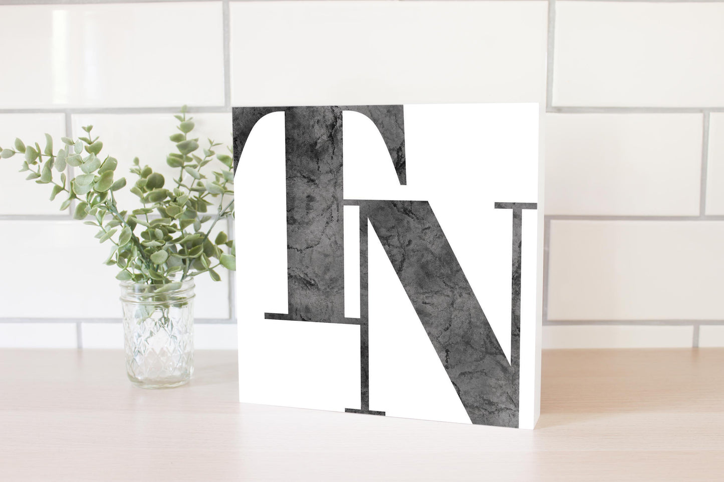 Minimalist B&W Tennessee White Initials | Wood Block | Eaches | Min 2