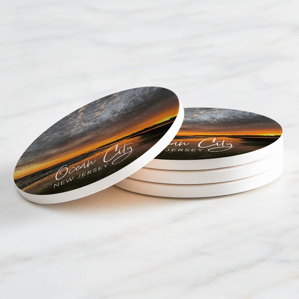 OCNJ Photo With Text | Absorbent Coasters | Set of 4 | Min 2