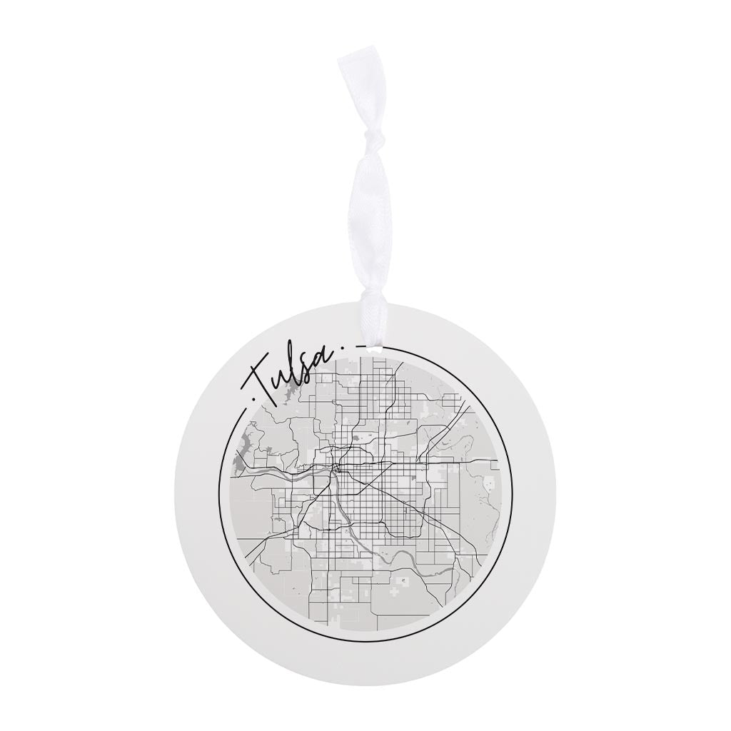 Modern Oklahoma Tulsa Circle Map | Wood Ornament | Eaches | Min 6