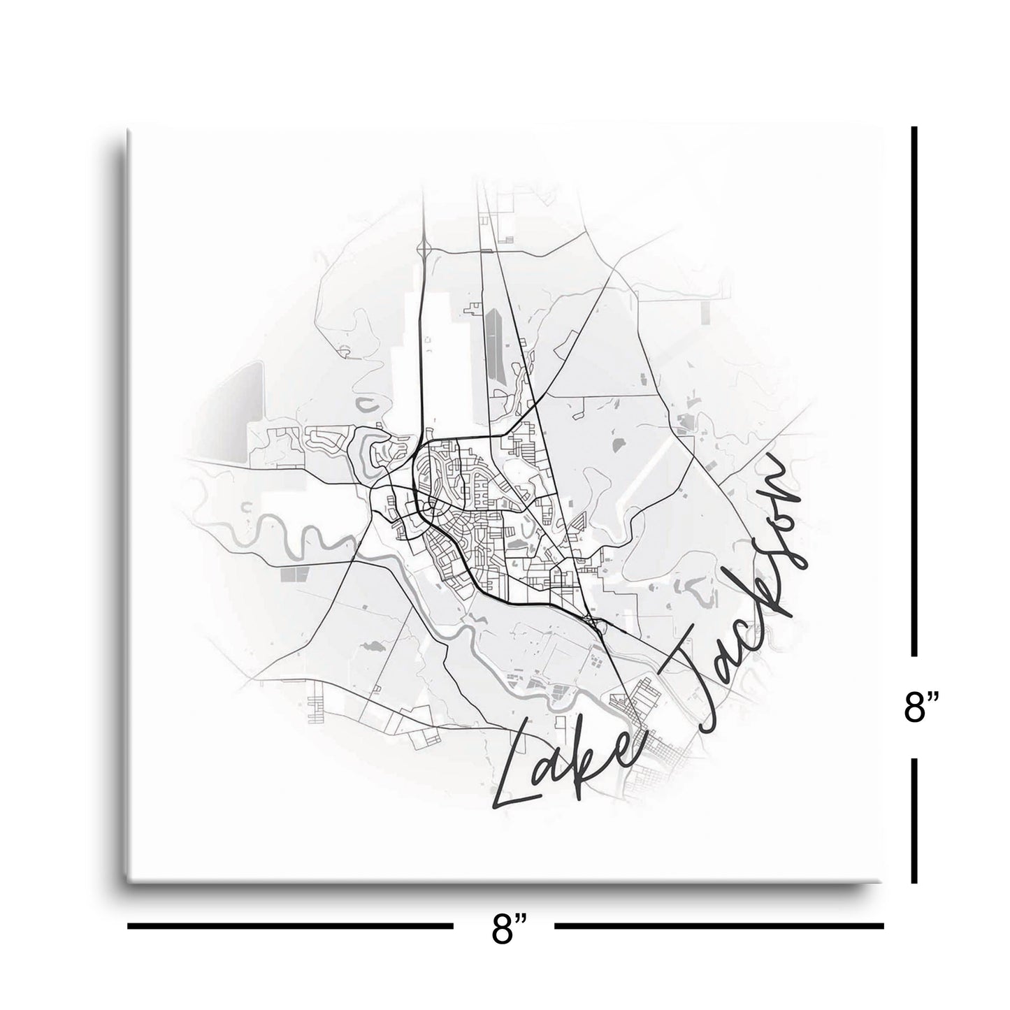 Minimalistic B&W Texas Lake Jackson Circle Map | Hi-Def Glass Art | Eaches | Min 2