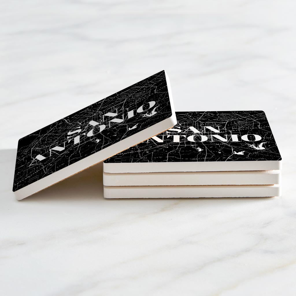 Minimalistic B&W Texas San Antonio Map | Absorbent Coasters | Set of 4 | Min 2