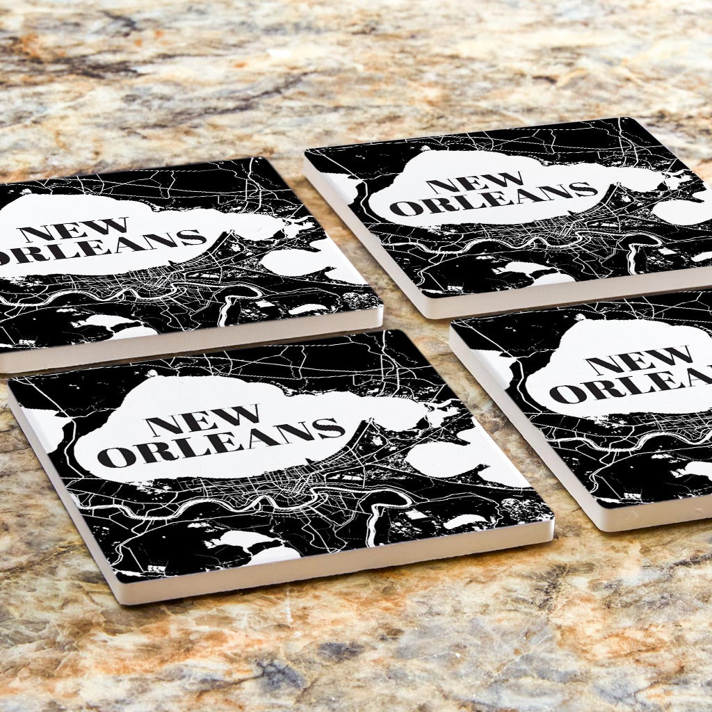 Modern Louisiana New Orleans Map | Absorbent Coasters | Set of 4 | Min 2