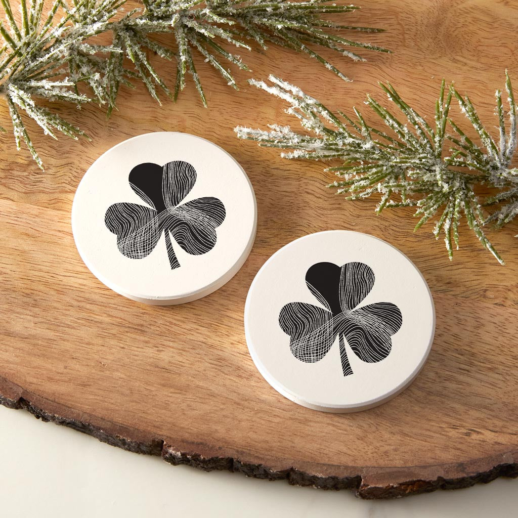 Minimalistic B&W Shamrock Shape Fluid Lines| Absorbent Car Coasters | Set of 2 | Min 4