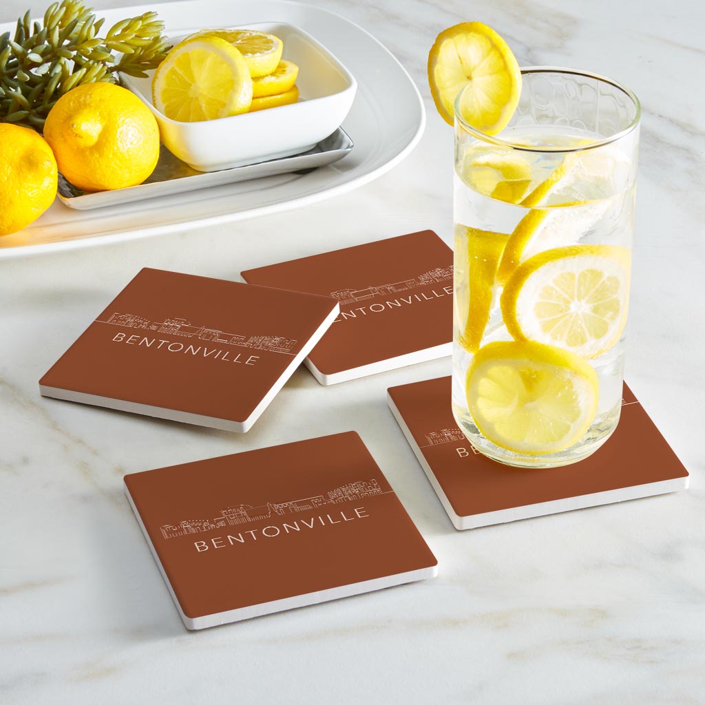 Modern Minimalist Arkansas Bentonville Skyline | Absorbent Coasters | Set of 4 | Min 2